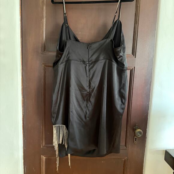 FASHION NOVA Black Augustine Satin Surplice Mini Dress with Jewel Fringe 2XL - Picture 7 of 9